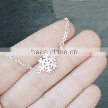 925 sterling silver simple thin chain snowflake bracelet