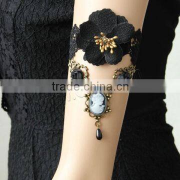 Black Antique Bronze Color Plated With Etamine & Nylon & Ribbon & Glass Pearl & Resin & Zinc Alloy Lace