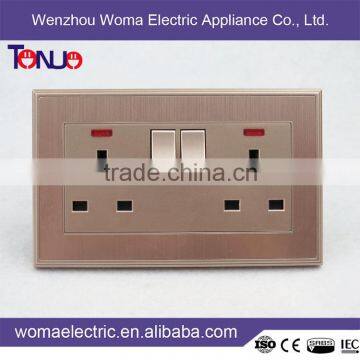 86*118 pc material 13A electrical socket with double wall switch