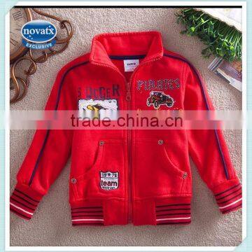 3-8Y ( A3215 ) Red Child winter clothes fashion cars appliqued cheap fleece jacket for kids