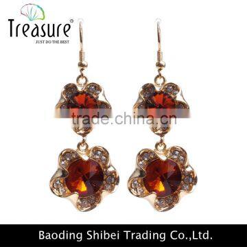 Gold plated jewelry ruby crystal dangle earrings jewelry dangle earring for girl 2016