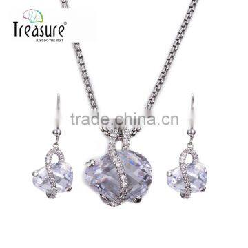 Handmade jewelry zircon drop pendant necklace and dangle earrings jewellry set