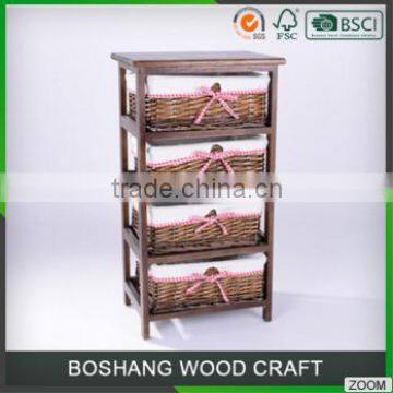 Small Cheap Indoor Storage Wooden Cabinet With Many Wicker Drawers photo-2