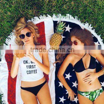 printing super soft customized round beach towel with tassels