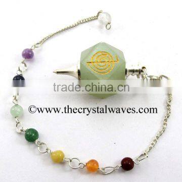 Green Aventurine Cho Ku Rei Engraved Hexagonal Pendulum With Chakra Chain