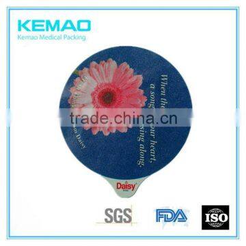 printed and coated aluminum foil lids for plastic cup