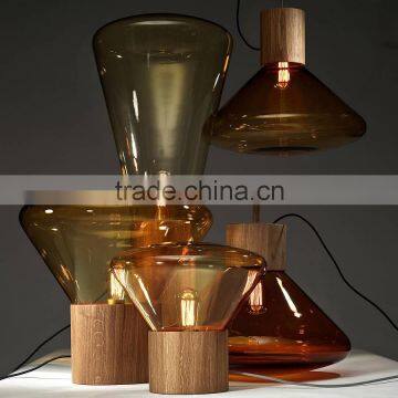 11.24-3 varied tones and tints Unique Muffin Suspension Light ith Oak wooden base retaining complete functionality