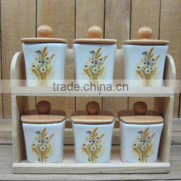 White ceramic kitchen ware spice canister sets with decal
