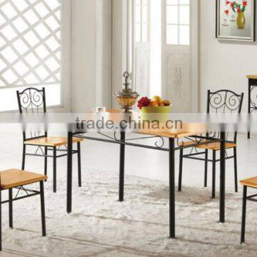 home furniture metal dining table and chairs with wood top