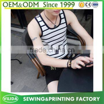 High Quality Men's Sleeveless O neck Vest 100% Polyester Stripe Sport Tank top