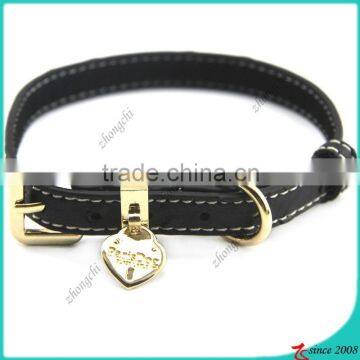 Real Black Leather Double Sewing Design Cats Collars (PC15121412)