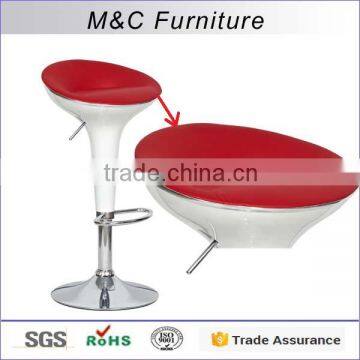 Bright white color plastic bar stool with cushion