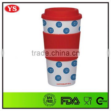 16oz insulated double wall plastic thermal coffee mug with sleeve