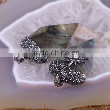 Natural Labradorite Pendant, Pave Crystal Zircon Labradorite Gem Stone Arrow Point Pendant, For Jewelry Making photo-2