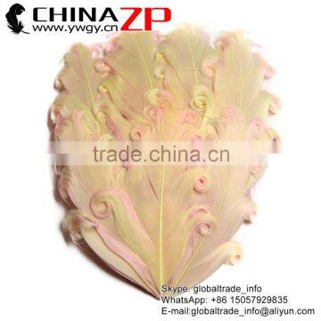CHINAZP Factory Popular Colored Pale Yellow with Light Pink Curled Goose Feathers Pad Plume for Hair Accessories