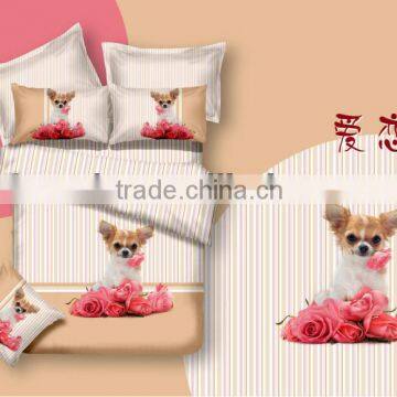 lovely cartoon animal dog design 3D reactive printed bedding set from china supplier
