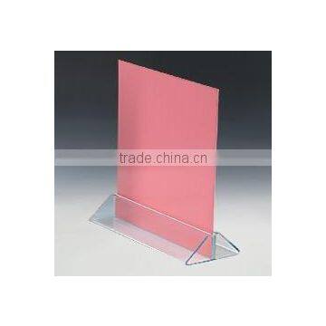 pink acrylic menu holder with pyramid base