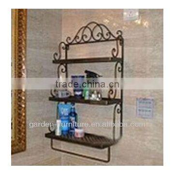 wholesale antique nice looking 3 tier functional bathroon kitchen wrought iron wall mounted shelf