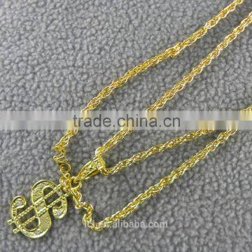 yiwu imitation jewelry factory small $ dollars sign pendant imitation gold plated necklace with imitation rhinestone