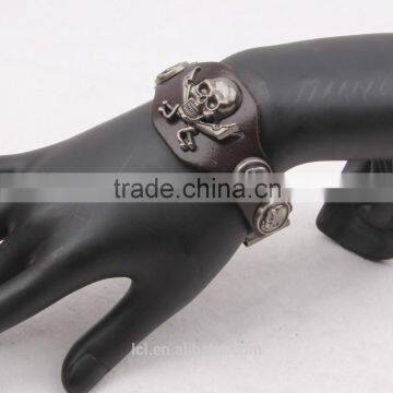 New Trend Fashion Jewelry Top Popular Punk Skull Head Leather Bracelet for Man Hip Pop 2015 China Yiwu photo-2