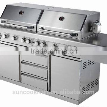 High End Stainless Steel Twin Hood Bbq Gas Grill photo-3