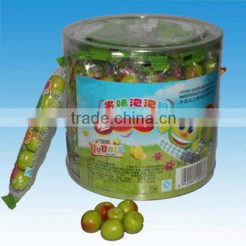 Halal green plum shape bubble gum with sour powder filling