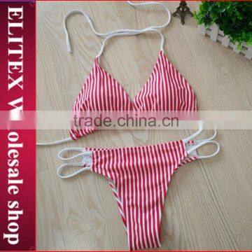 Wholesale Pink Stripe Two Piece Fashion Hot Girls Bathing Suit 2017