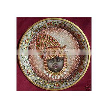 Indian Marble Thali Plate Krishna Handicraft Religious Gift Decor Hindu God Puja Miniature Painting Radha Shreenathji