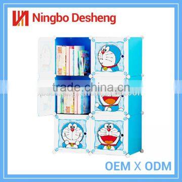 Hot sale 12 cubes doraemon plastic bookshelf cabinet