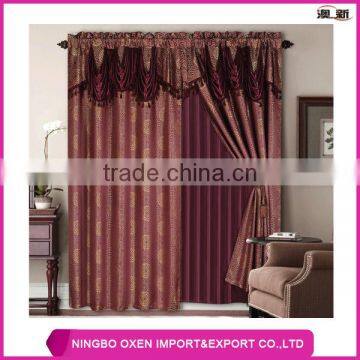 2PCS Yarn Dyed Jacquard Window Curtain Set With Attached Valance and Lining