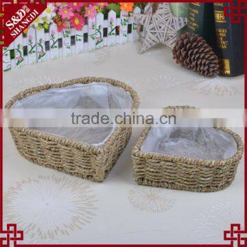 Decoration Shallow Mouth Design Straw Woven Heart Shaped Flower Pot photo-4