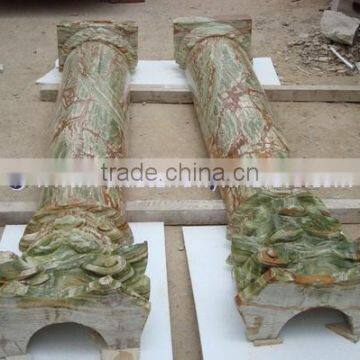 CUSTOM DESIGN DARK GREEN ONYX COLUMNS PILLARS CARVED TOP photo-4