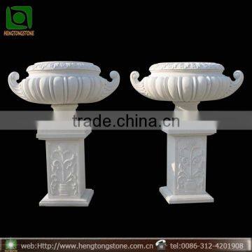 Carved White Stone Garden Decorative Flower Planter