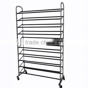 10Tier 50 Pair Rolling Shoe Rack, Sturdy Metal Shoes Racks With Non Slip Bars photo-3