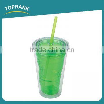 Customized Logo Clear Insulated Plastic Drinking Tumbler Double Wall Plastic Tumbler With Straw