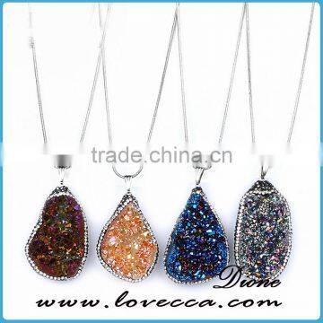 The Latest Hot Sale New Fashion 925 Sterling Silver Druzy Agate Necklace For Woman