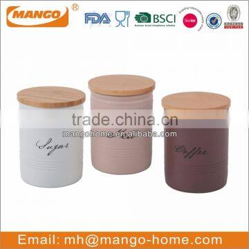 Wooden Lid Colorful Coating Metal Ripples Canister Sets photo-4