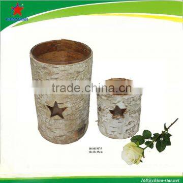 birch bark votive candle stand with glass