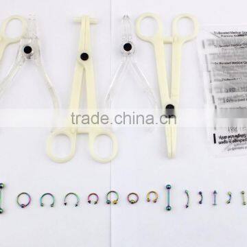 Body Piercing Kit Needle Nipple Tongue Eyebrow Nose Lip Ring Clamps Tool