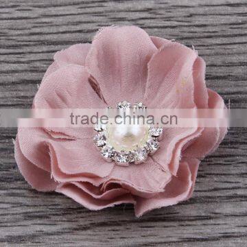 Fabric Flower With Pearl Rhinestone Center for Kids Hair Accessories photo-4