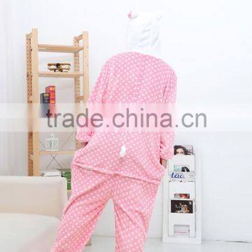 Flannel Cartoon Adult Animal Jumpsuit Animal Pajamas Jumpsuit Pink Dot Kitty Design photo-2