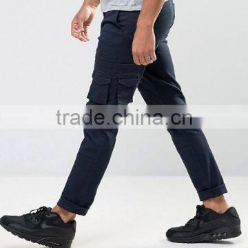Custom Guangzhou Manufacturer OEM 100% Cotton Twill Breathable Functional Cargo Pocket Strap Design Men's Navy Work Pants photo-4