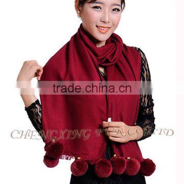 CX-B-P-42E Fur Ball Decora Fashion Women Cashmere Shawl photo-4