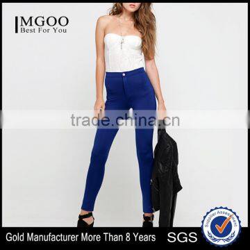 High Waist Pants Royal Blue Sexy Skinny Pants Party Shiny Legging Long Trousers 100% Polyester