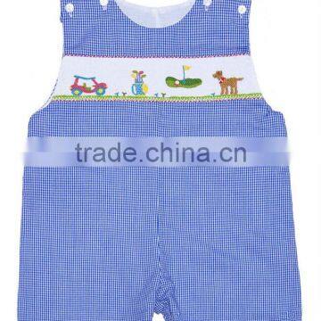 Baby Boy Royal Blue Gingham Smocked Golf Golf Shortall