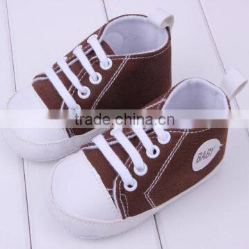 2014 new baby product boys brown cotton baby canvas shoe newborn shoes for boys prewalking