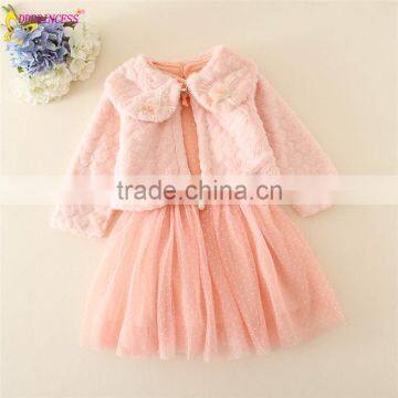 2015 in stock children girl dress coat 2pcs elegant casual dress for girls of 3-15 years