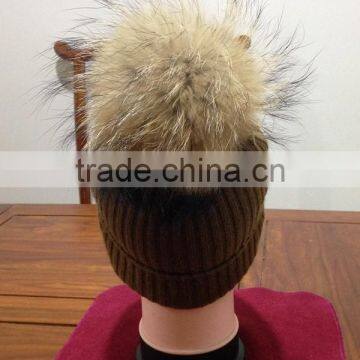 Cheap wholesale rib knit cashmere fold up beanie hats with top ball