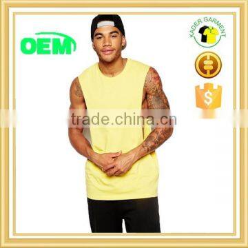 Men's Dropped Armhole Tank Top, Cotton Yellow Gym Tank Top photo-2