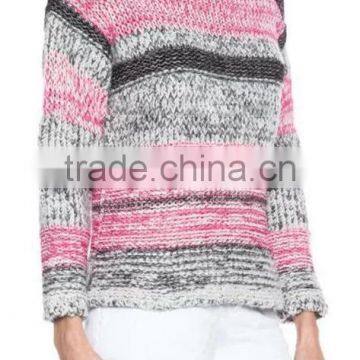 EY0866S Ladies Grey and Pink Striped Pullover Boat Neck Sweater Knitting Pattern photo-2
